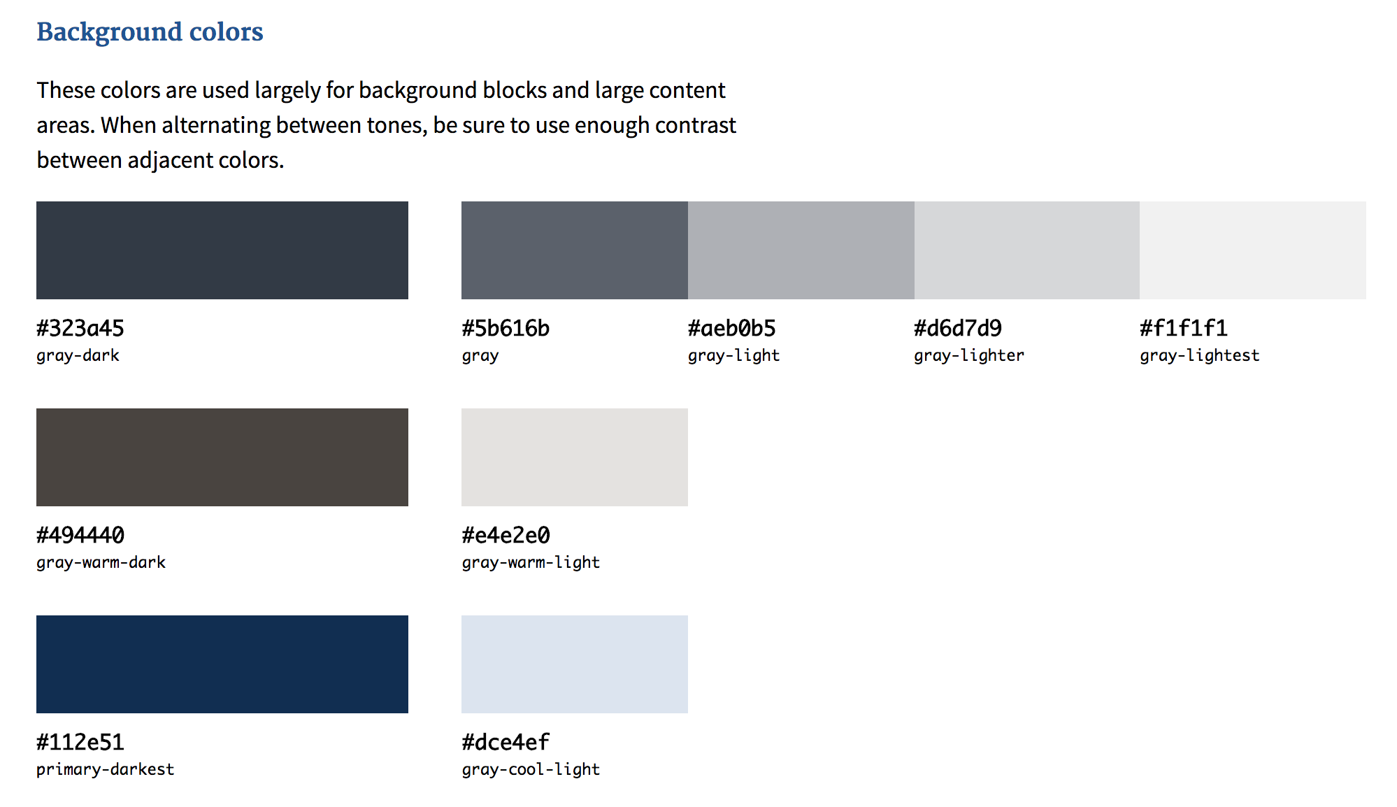 Background colors of shades of gray from the color palette