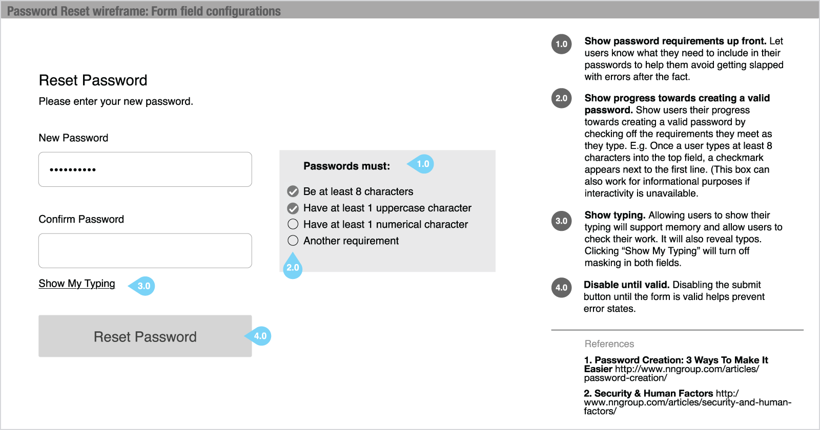 An early wireframe of our design suggestion for a reset password
page.