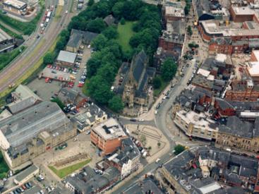Bury town centre aerial view