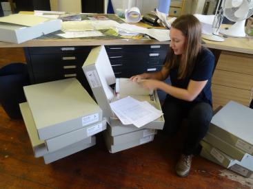 Delphine sorting out the archive boxes